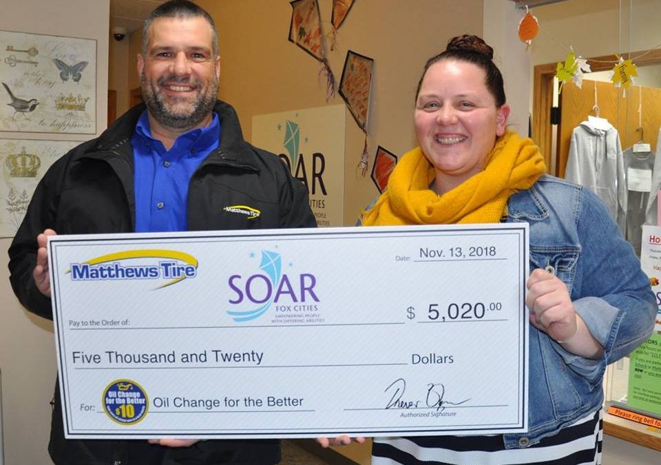 Matthews Tire Presents $5,020 Donation to SOAR Fox Cities